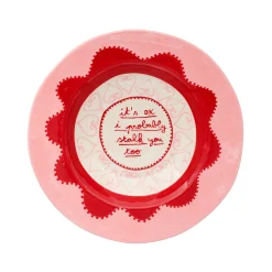 Sale Assiette It'S Ok I Probably Stalk You Too Ceramique Rose Rouge / O 26 Cm - Peint A La Main - Unisexe Terrasses Et Balcons