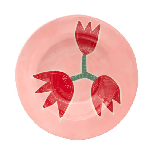 Hot Assiette Tulip Ceramique Rose Rouge / O 26 Cm - Peint A La Main - Unisexe Assiettes