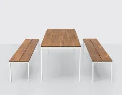Best Banc Be-Easy Metal Blanc Bois Naturel / Teck - 180 X 40 Cm - Unisexe Bancs De Jardin
