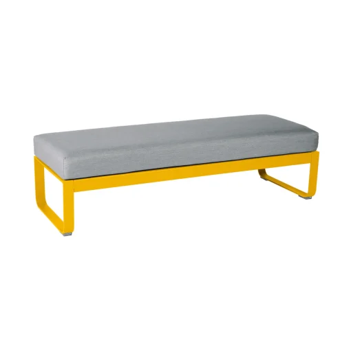 Fashion Banc Rembourre Bellevie Metal Tissu Gris / Table Basse (Coussin Amovible) - L 148 Cm / Gris Flanelle - Unisexe Bancs De Jardin