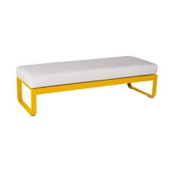 Clearance Banc Rembourre Bellevie Metal Tissu Blanc / Table Basse (Coussin Amovible) - L 148 Cm / Blanc Grise - Unisexe Bancs De Jardin