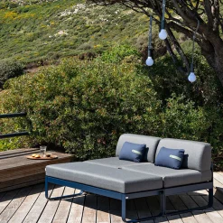 Clearance Banc Rembourre Bellevie Metal Tissu Blanc / Table Basse (Coussin Amovible) - L 148 Cm / Blanc Grise - Unisexe Bancs De Jardin