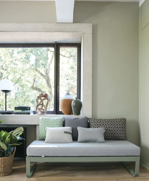 Fashion Banc Rembourre Bellevie Tissu Gris / Table Basse (Coussin Amovible) - L 148 Cm / Gris Flanelle - Unisexe Bancs De Jardin