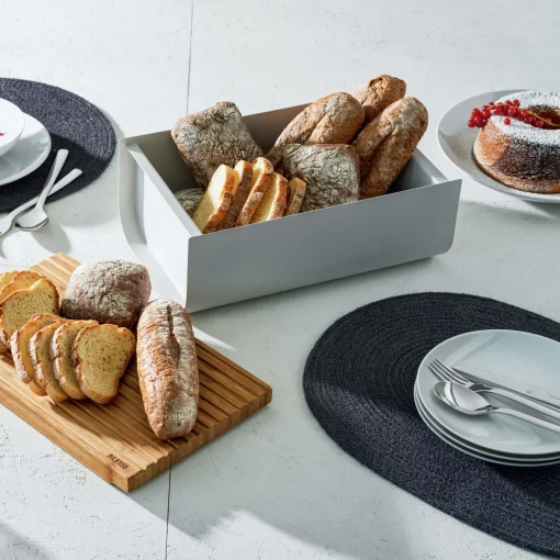 Clearance Boite A Pain Mattina Metal Bois Gris / Acier & Bambou - 34 X 21 Cm - Unisexe Boîtes Et Conservation