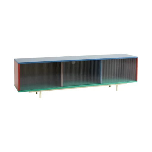 Store Buffet Bas Colour Cabinet Floor Bois/ Large - L 180 X H 51 Cm / Portes Verre Strie - Unisexe Commodes Buffets Armoires