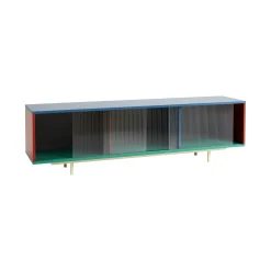 Store Buffet Bas Colour Cabinet Floor Bois/ Large - L 180 X H 51 Cm / Portes Verre Strie - Unisexe Commodes Buffets Armoires