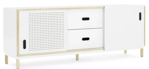 Fashion Buffet Kabino Metal Blanc Bois Naturel / Meuble Tv - L 162 Cm - Tiroirs - Unisexe Meubles Tv