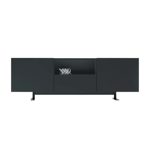 Clearance Buffet Luxor Metal Bois Noir / 2 Portes, Niche Ouverte & Tiroir - L 270 X H 90 Cm - Unisexe Commodes Buffets Armoires