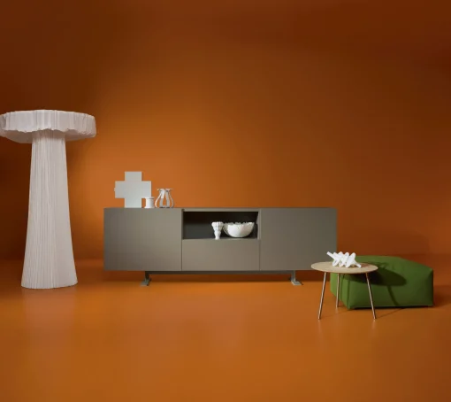 Clearance Buffet Luxor Metal Bois Noir / 2 Portes, Niche Ouverte & Tiroir - L 270 X H 90 Cm - Unisexe Commodes Buffets Armoires