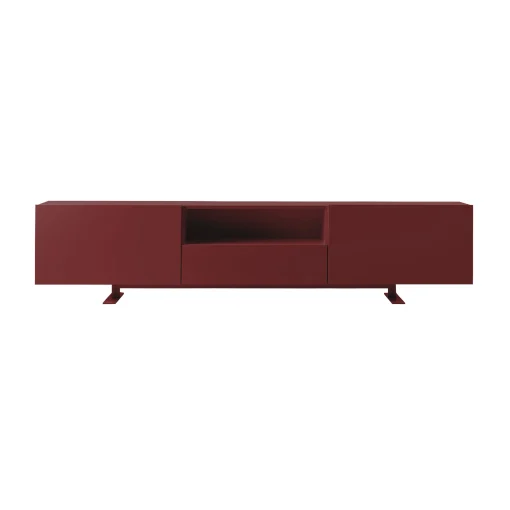 Discount Buffet Luxor Metal Bois Rouge Violet / 2 Portes, Niche Ouverte & Tiroir - L 270 X H 66 Cm - Unisexe Commodes Buffets Armoires