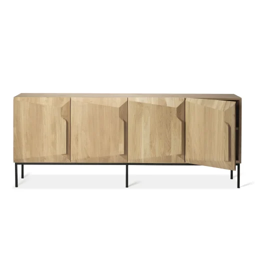 Best Sale Buffet Stairs Bois Naturel / Chene Massif - L 200 Cm / 4 Portes - Unisexe Commodes Buffets Armoires