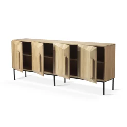Best Sale Buffet Stairs Bois Naturel / Chene Massif - L 200 Cm / 4 Portes - Unisexe Commodes Buffets Armoires