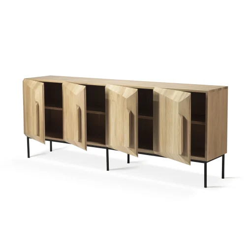 Best Sale Buffet Stairs Bois Naturel / Chene Massif - L 200 Cm / 4 Portes - Unisexe Commodes Buffets Armoires
