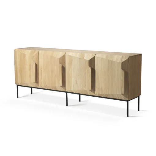 Best Sale Buffet Stairs Bois Naturel / Chene Massif - L 200 Cm / 4 Portes - Unisexe Commodes Buffets Armoires
