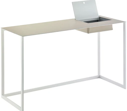 Cheap Bureau Calamo Cuir Blanc Gris / Console - Cuir Sellier - L 130 Cm - Unisexe Consoles