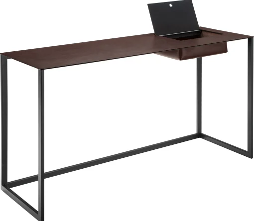 Outlet Bureau Calamo Cuir Marron / Console - Cuir Sellier - L 130 Cm - Unisexe Consoles