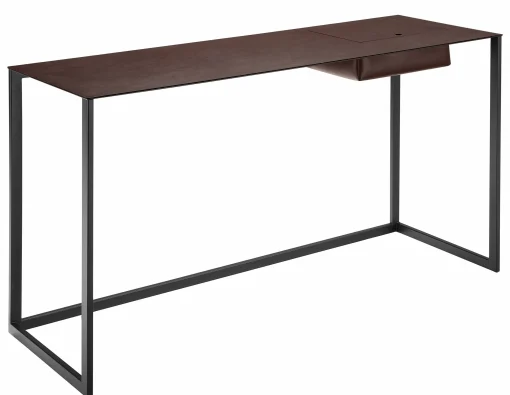 Outlet Bureau Calamo Cuir Marron / Console - Cuir Sellier - L 130 Cm - Unisexe Consoles