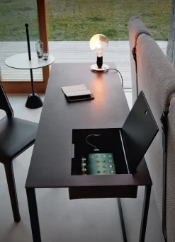 Outlet Bureau Calamo Cuir Marron / Console - Cuir Sellier - L 130 Cm - Unisexe Consoles