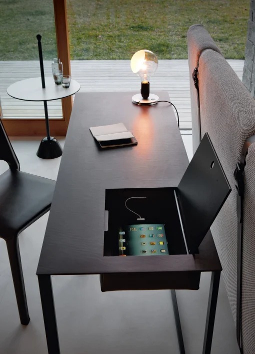 Outlet Bureau Calamo Cuir Marron / Console - Cuir Sellier - L 130 Cm - Unisexe Consoles