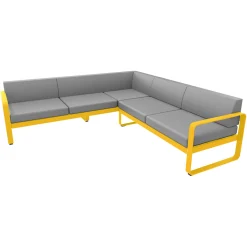 Cheap Canape D'Angle De Jardin Bellevie Metal Tissu Gris / N° 2 B - 235 X 229 Cm - Tissu Gris Flanelle - Unisexe Canapés De Jardin