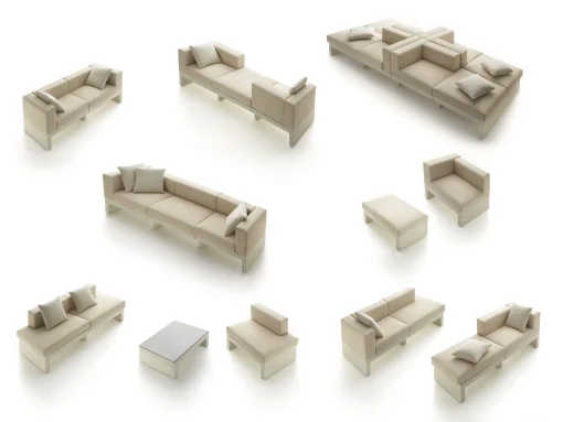 Clearance Canape De Jardin 3 Places Bellini Hour Tissu Blanc Beige / Accoudoir Gauche - L 190 Cm - Unisexe Canapés De Jardin