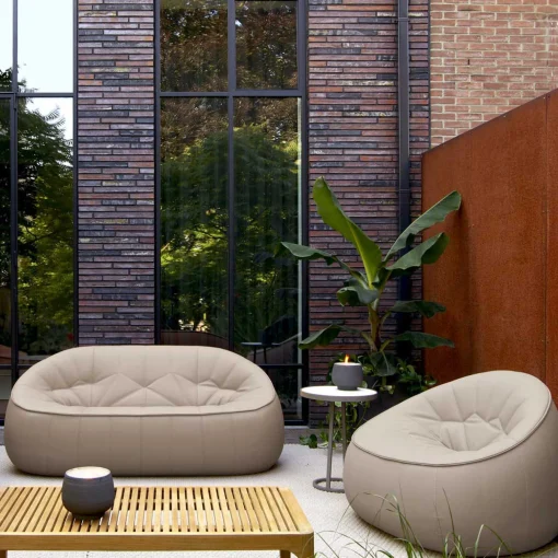 Outlet Canape De Jardin 2 Places Ottoman Similicuir Beige / L 165 Cm - Unisexe Canapés De Jardin