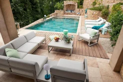 New Canape De Jardin 3 Places Bellevie Metal Tissu Gris / N° 1 A - L 275 Cm - Tissu Gris Flanelle - Unisexe Canapés De Jardin