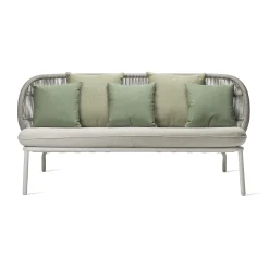Sale Canape De Jardin 2 Places Kodo Lounge Plastique Tissu Blanc Multicolore / Corde Acrylique Tressee Main - L 165 Cm - Unisexe Canapés De Jardin