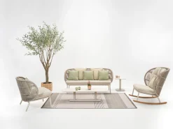 Sale Canape De Jardin 2 Places Kodo Lounge Plastique Tissu Blanc Multicolore / Corde Acrylique Tressee Main - L 165 Cm - Unisexe Canapés De Jardin
