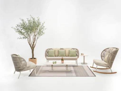 Sale Canape De Jardin 2 Places Kodo Lounge Plastique Tissu Blanc Multicolore / Corde Acrylique Tressee Main - L 165 Cm - Unisexe Canapés De Jardin