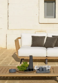 Fashion Canape De Jardin Modulable Welcome Tissu Blanc Bois Naturel / Module Accoudoir Droite L 90 Cm / - Unisexe Canapés De Jardin