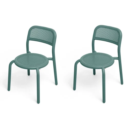 Outlet Chaise Empilable Toni Metal Vert / Set De 2 - Unisexe Chaises De Jardin