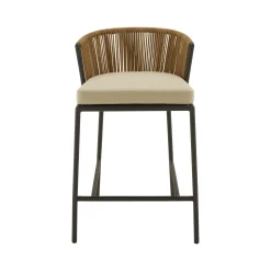 Discount Chaise Haute Lapel Plastique Beige / Rotin Synthetique - Coussin D'Assise - Unisexe Tabourets De Bar D'extérieur