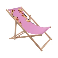 Best Sale Chaise Longue Pliable Inclinable Toiletpaper Bois Multicolore Bois & Toile Multicolore / - Unisexe Bains De Soleil Chaises Longues Et Hamacs