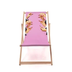 Best Sale Chaise Longue Pliable Inclinable Toiletpaper Bois Multicolore Bois & Toile Multicolore / - Unisexe Bains De Soleil Chaises Longues Et Hamacs