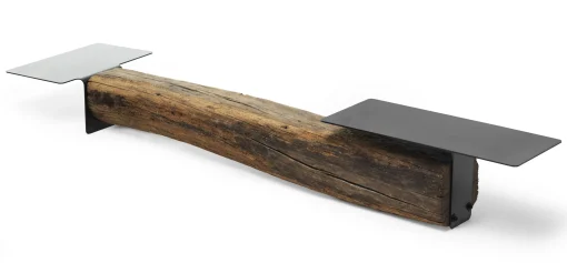 New Console Basse Beam Noir Bois Naturel / L 220 Cm - Unisexe Consoles