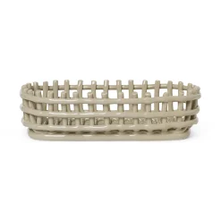 Outlet Corbeille Ceramic Ceramique Beige / Ovale - 30 X 15 Cm / Fait Main - Unisexe Corbeilles Centres De Table