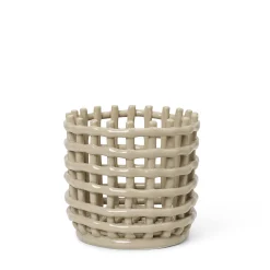 New Corbeille Ceramic Small Ceramique Beige / O 16 X H 14,5 Cm - Fait Main - Unisexe Corbeilles Centres De Table