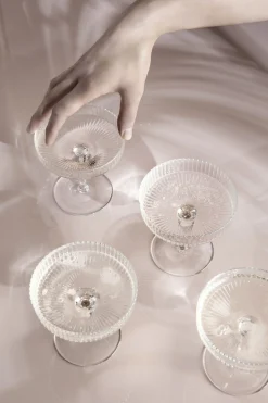 New Coupe A Champagne Ripple Verre/ Set De 2 - Verre Strie - Unisexe Terrasses Et Balcons