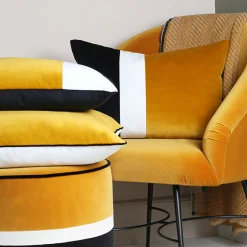 Best Sale Coussin Echec Et Mat Tissu Jaune / Velours - 30 X 50 Cm - Unisexe Déco Textile