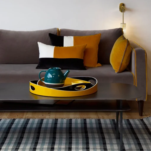Best Sale Coussin Echec Et Mat Tissu Jaune / Velours - 30 X 50 Cm - Unisexe Déco Textile