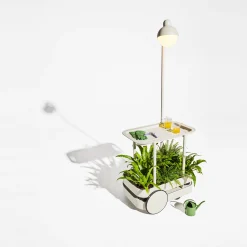 New Desserte Jolly Trolley Metal Gris / Lampe Sans Fil Recharge Usb - 78 X 55 X H 200 Cm - Unisexe Dessertes D'extérieur