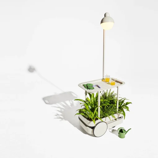 New Desserte Jolly Trolley Metal Gris / Lampe Sans Fil Recharge Usb - 78 X 55 X H 200 Cm - Unisexe Dessertes D'extérieur