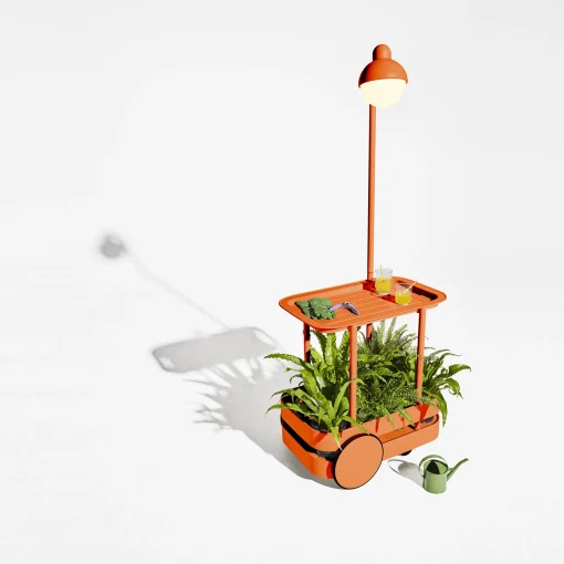 New Desserte Jolly Trolley Metal Orange / Lampe Sans Fil Recharge Usb - 78 X 55 X H 200 Cm - Unisexe Dessertes D'extérieur