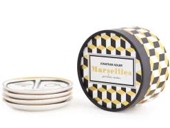 Shop Dessous De Verre Marseilles Ceramique Blanc Noir Or / Set De 4 - Porcelaine & Or 24 Carats - Unisexe Autour Du Vin