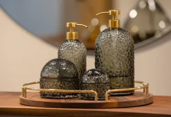 Shop Distributeur De Savon Liquide Arura Small Verre Noir / Verre Texture - O 7 X H 16 Cm - Unisexe Accessoires Salle De Bains