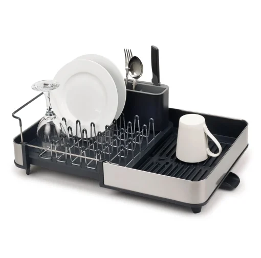 New Egouttoir A Vaisselle Extensible Extend Steel Plastique Gris Metal / L 32 A 52.7 X P 36,4 Cm - Inox / Evacuation De L'Eau - Unisexe Nettoyage Et Rangement