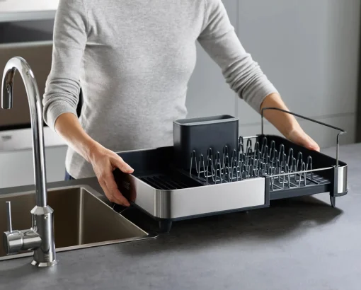 New Egouttoir A Vaisselle Extensible Extend Steel Plastique Gris Metal / L 32 A 52.7 X P 36,4 Cm - Inox / Evacuation De L'Eau - Unisexe Nettoyage Et Rangement