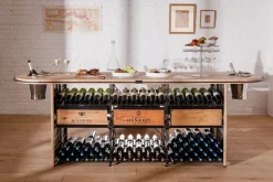 Hot Etagere A Vin  Metal Noir Bois Naturel / Comptoir De Degustation - L 281 X Larg. 80 Cm X H 93 Cm / 300 Bouteilles - Unisexe Mange Debout Et Bars
