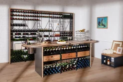 Hot Etagere A Vin  Metal Noir Bois Naturel / Comptoir De Degustation - L 281 X Larg. 80 Cm X H 93 Cm / 300 Bouteilles - Unisexe Mange Debout Et Bars